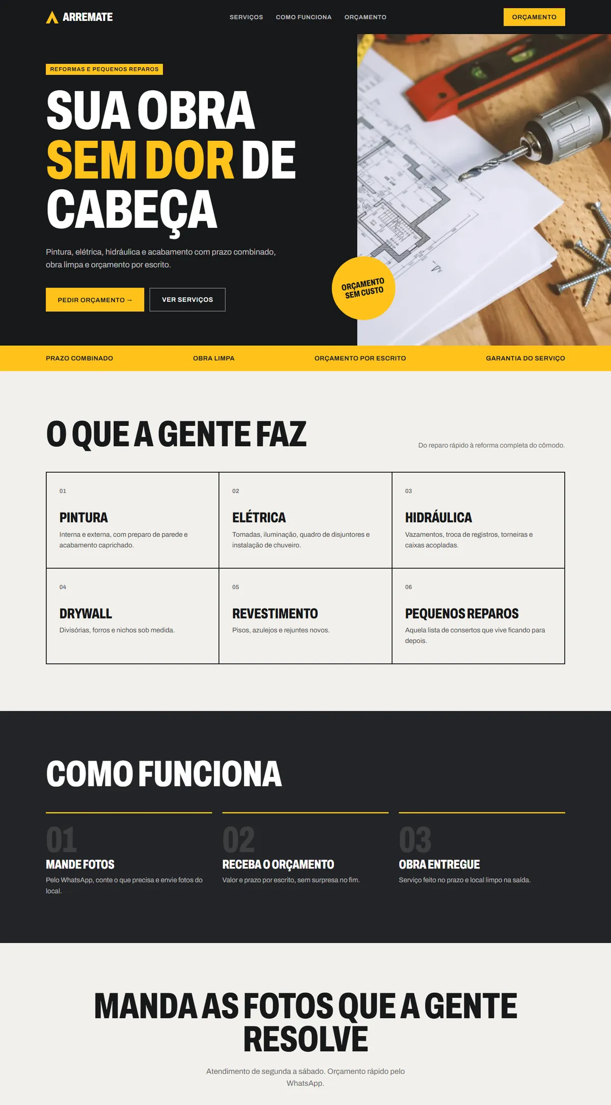 Página inicial do site Arremate Reformas no computador
