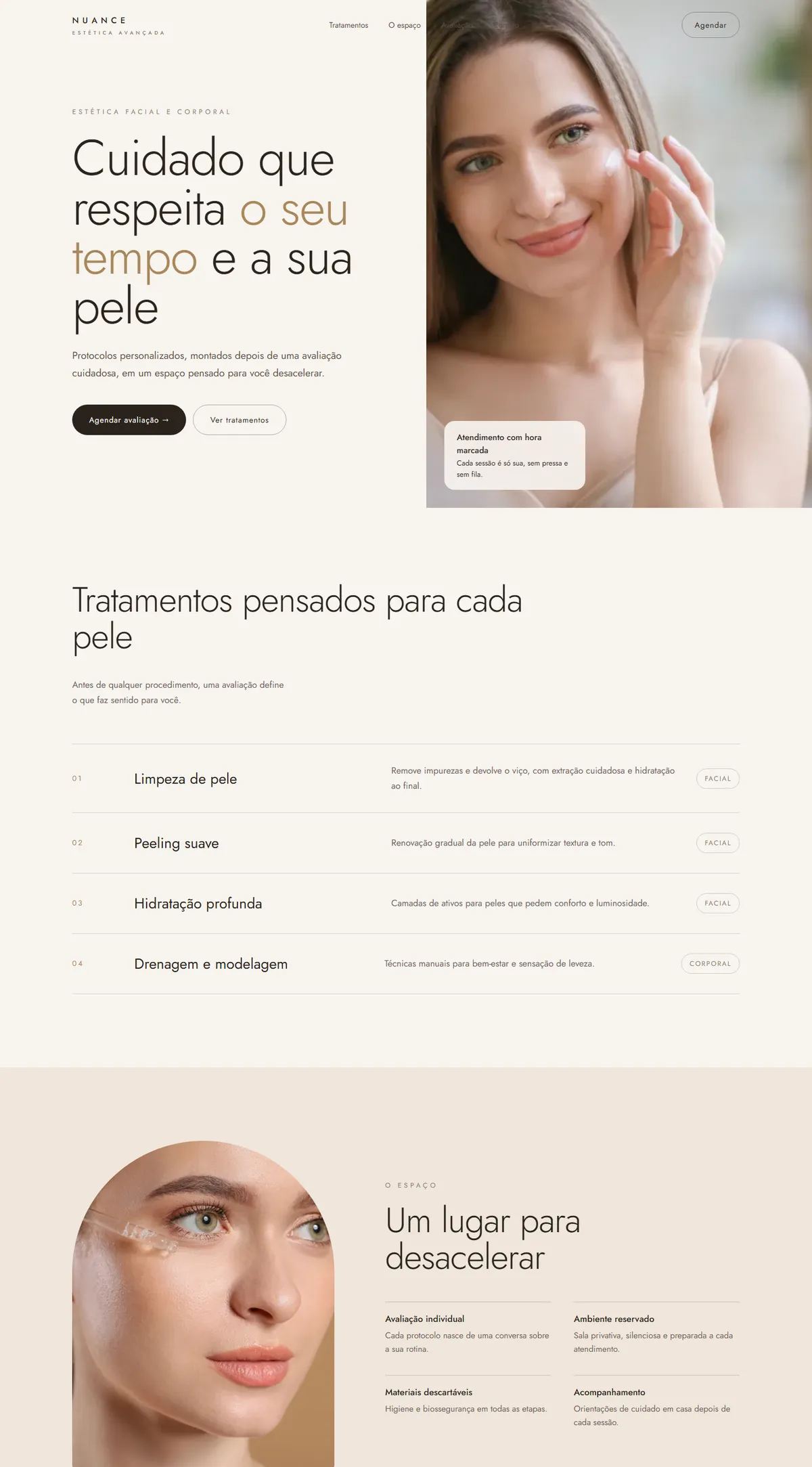 Página inicial do site Nuance Estética no computador