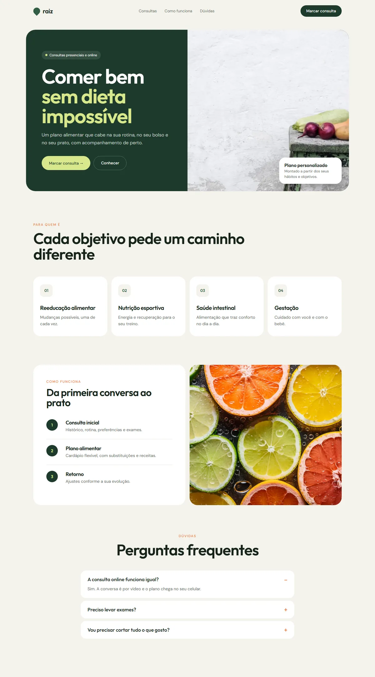 Página inicial do site Raiz Nutrição no computador